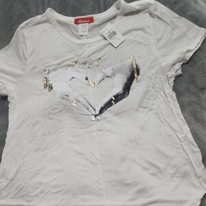 Candies White T-Shirt with Gold and Black Heart Design